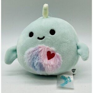 Squishmallows Niema Narwal Valentine‎ Clip Plush 3.5” Mint Green Fuzzy Belly NWT